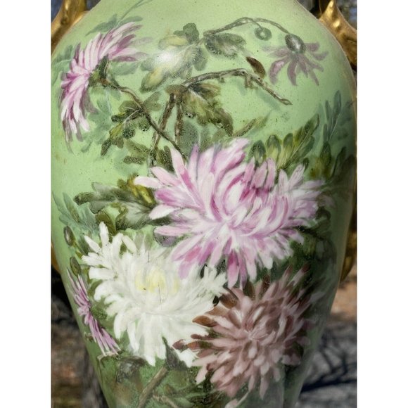 LARGE 15.5" Antique Continental Porcelain Hand Painted Gilt Handled Vase - Picture 7 of 16